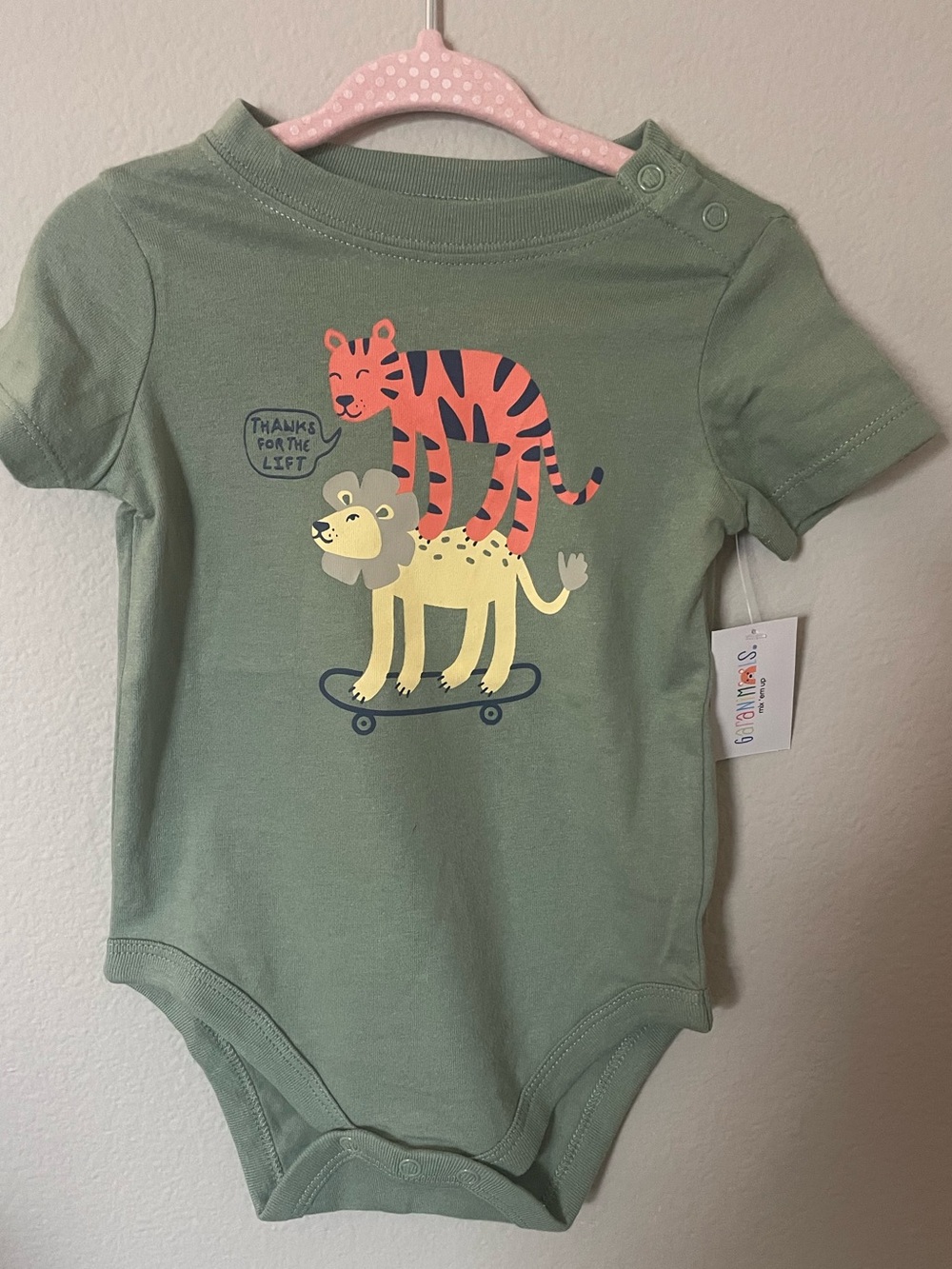 Green Baby Onesie with Tiger and Bear Print